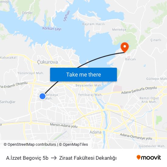 A.İzzet Begoviç 5b to Ziraat Fakültesi Dekanlığı map