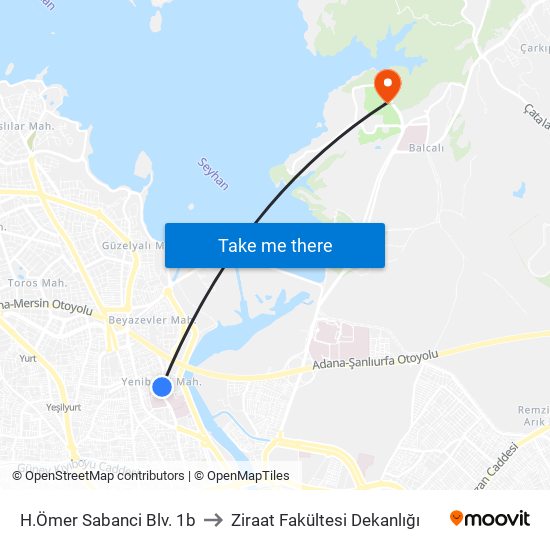 H.Ömer Sabanci Blv. 1b to Ziraat Fakültesi Dekanlığı map
