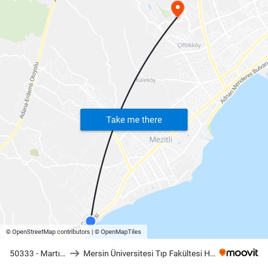 50333 - Martı Otel to Mersin Üniversitesi Tıp Fakültesi Hastanesi map