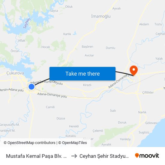 Mustafa Kemal Paşa Blv. 9b to Ceyhan Şehir Stadyumu map