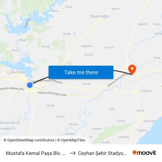 Mustafa Kemal Paşa Blv. 7b to Ceyhan Şehir Stadyumu map
