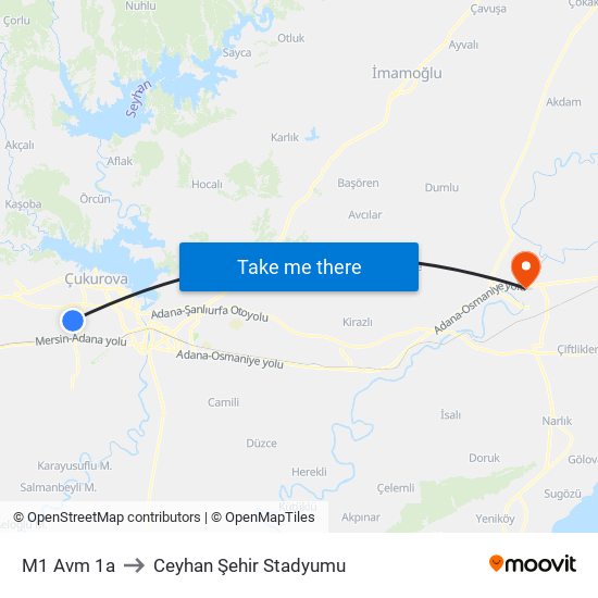 M1 Avm 1a to Ceyhan Şehir Stadyumu map