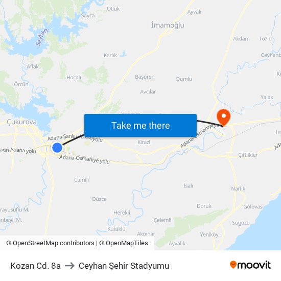 Kozan Cd. 8a to Ceyhan Şehir Stadyumu map