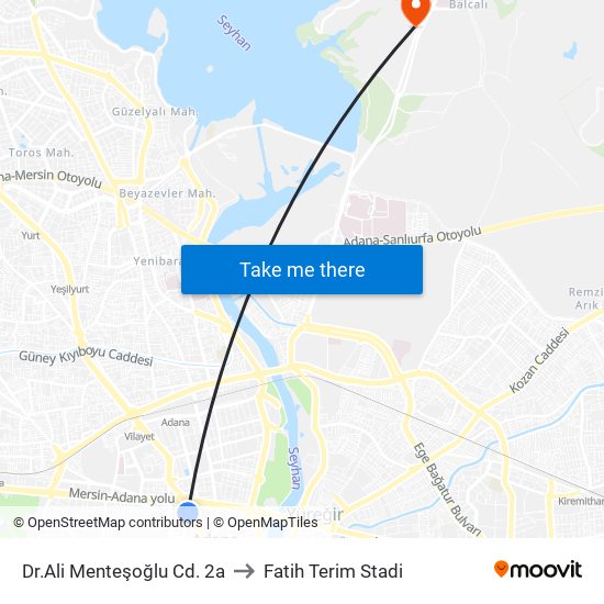 Dr.Ali Menteşoğlu Cd. 2a to Fatih Terim Stadi map