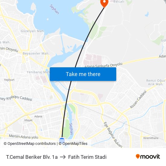 T.Cemal Beriker Blv. 1a to Fatih Terim Stadi map