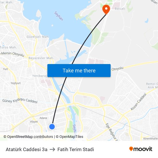 Atatürk Caddesi 3a to Fatih Terim Stadi map