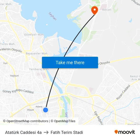 Atatürk Caddesi 4a to Fatih Terim Stadi map