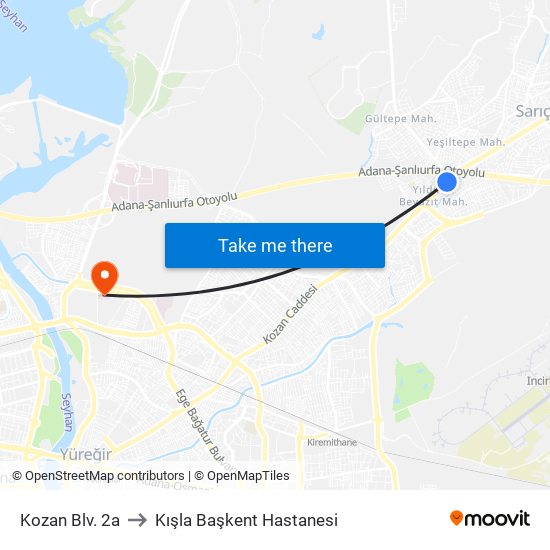 Kozan Blv. 2a to Kışla Başkent Hastanesi map