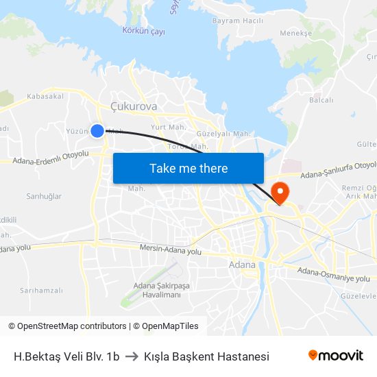 H.Bektaş Veli Blv. 1b to Kışla Başkent Hastanesi map