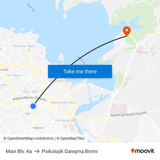 Mavi Blv. 4a to Psikolojik Danışma Birimi map