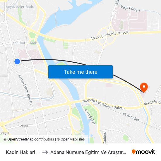 Kadin Haklari Duraği to Adana Numune Eğitim Ve Araştırma Hastanesi map