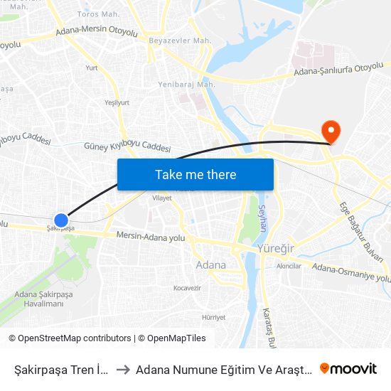 Şakirpaşa Tren İstasyonu to Adana Numune Eğitim Ve Araştırma Hastanesi map