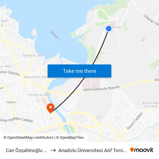 Can Özşahinoğlu Blv. 1a to Anadolu Üniversitesi Aöf Toros Bürosu map