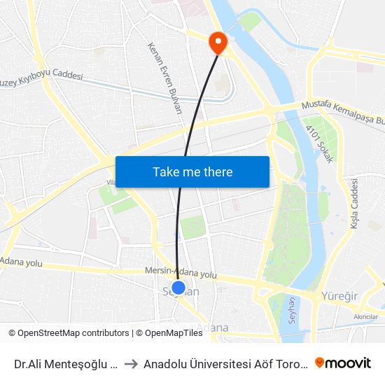 Dr.Ali Menteşoğlu Cd. 2a to Anadolu Üniversitesi Aöf Toros Bürosu map