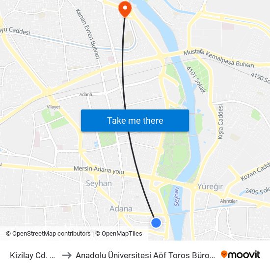 Kizilay Cd. 4a to Anadolu Üniversitesi Aöf Toros Bürosu map