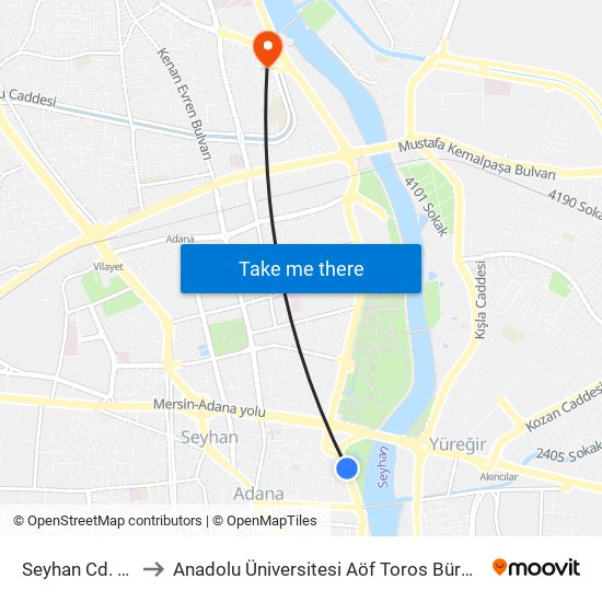 Seyhan Cd. 1a to Anadolu Üniversitesi Aöf Toros Bürosu map