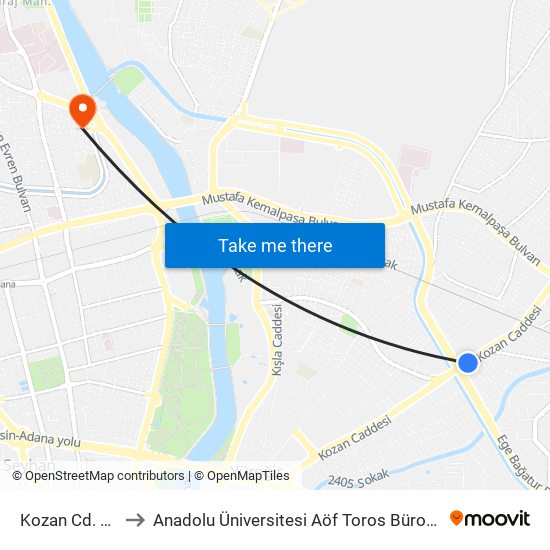 Kozan Cd. 5a to Anadolu Üniversitesi Aöf Toros Bürosu map