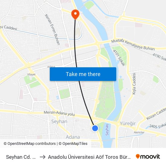 Seyhan Cd. 1b to Anadolu Üniversitesi Aöf Toros Bürosu map