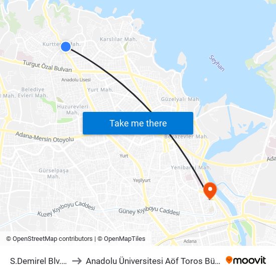 S.Demirel Blv. 7a to Anadolu Üniversitesi Aöf Toros Bürosu map