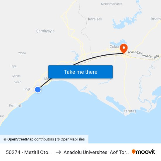 50274 - Mezitli Otoban Yolu to Anadolu Üniversitesi Aöf Toros Bürosu map