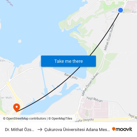 Dr. Mithat Özsan Blv. 9b to Çukurova Üniversitesi Adana Meslek Yüksek Okulu map