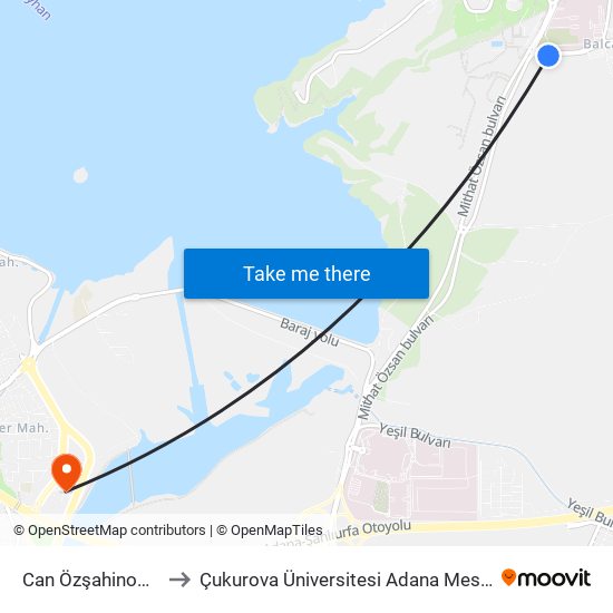 Can Özşahinoğlu Blv. 1a to Çukurova Üniversitesi Adana Meslek Yüksek Okulu map