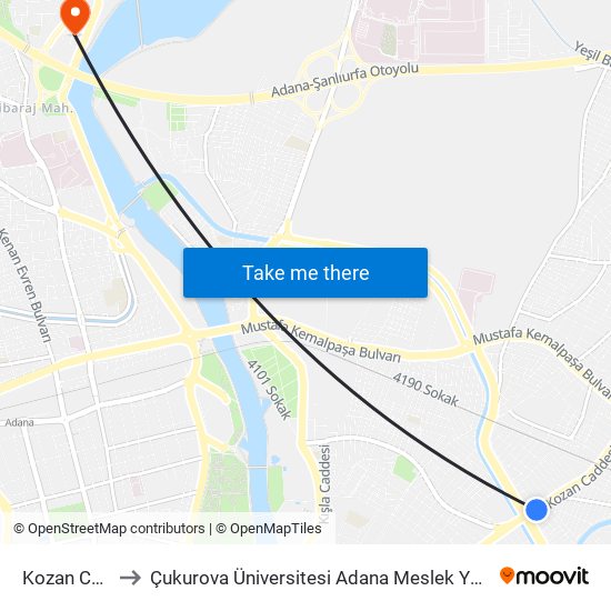 Kozan Cd. 5a to Çukurova Üniversitesi Adana Meslek Yüksek Okulu map