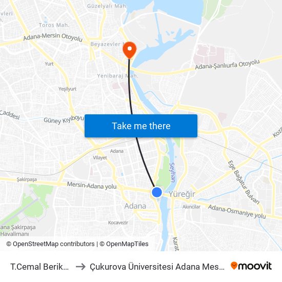 T.Cemal Beriker Blv. 1a to Çukurova Üniversitesi Adana Meslek Yüksek Okulu map
