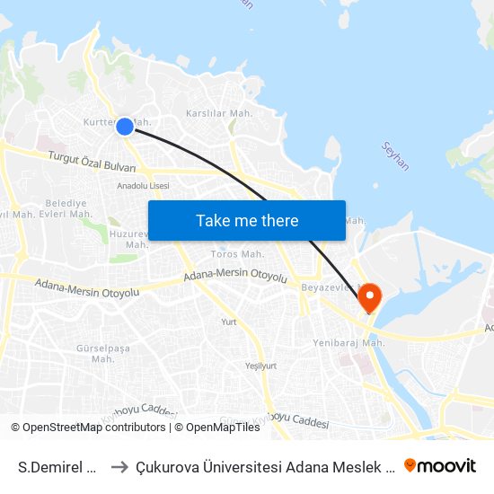 S.Demirel Blv. 7a to Çukurova Üniversitesi Adana Meslek Yüksek Okulu map