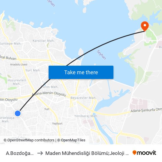 A.Bozdoğanoğlu 5a to Maden Mühendisliği Bölümü;Jeoloji Mühendisliği Bölümü map