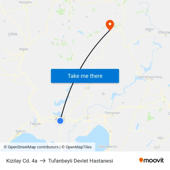 Kizilay Cd. 4a to Tufanbeyli Devlet Hastanesi map