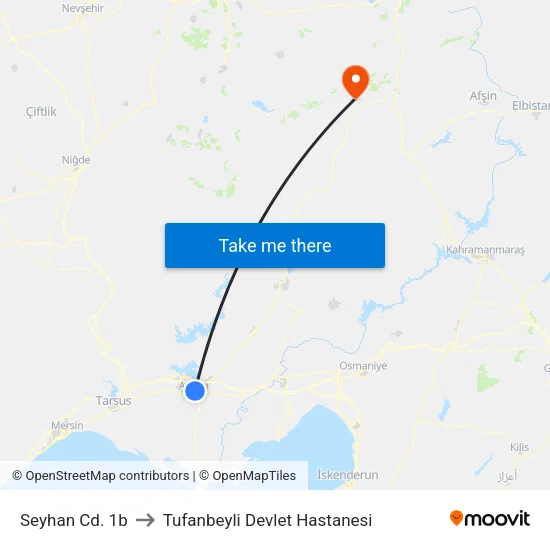Seyhan Cd. 1b to Tufanbeyli Devlet Hastanesi map