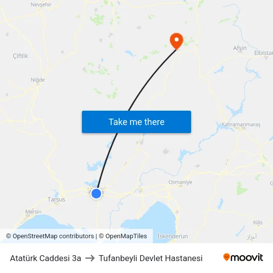 Atatürk Caddesi 3a to Tufanbeyli Devlet Hastanesi map