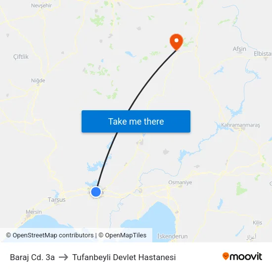 Baraj Cd. 3a to Tufanbeyli Devlet Hastanesi map