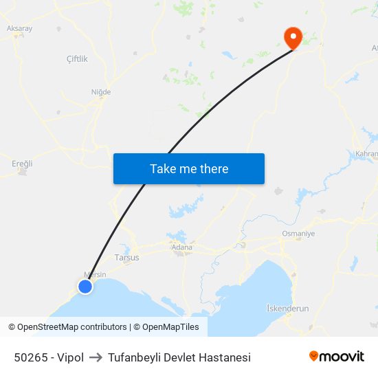 50265 - Vipol to Tufanbeyli Devlet Hastanesi map