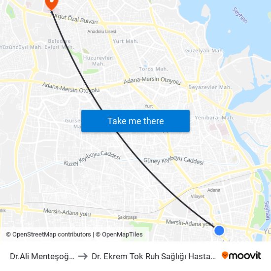 Dr.Ali Menteşoğlu Cd. 2a to Dr. Ekrem Tok Ruh Sağlığı Hastalıkları Hastanesi map