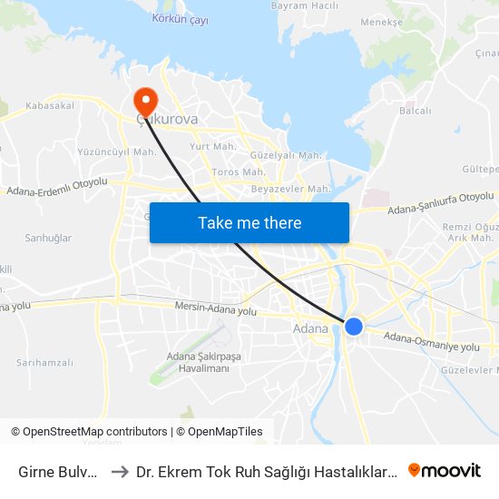 Girne Bulvari 1a to Dr. Ekrem Tok Ruh Sağlığı Hastalıkları Hastanesi map