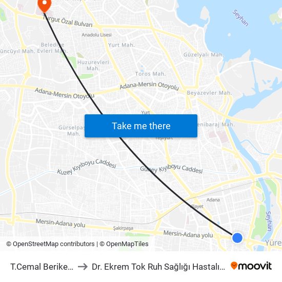 T.Cemal Beriker Blv. 2a to Dr. Ekrem Tok Ruh Sağlığı Hastalıkları Hastanesi map