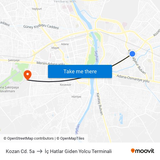 Kozan Cd. 5a to İç Hatlar Giden Yolcu Terminali map