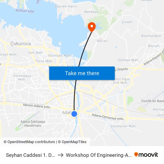 Seyhan Caddesi 1. Durak Taşköprü to Workshop Of Engineering-Architecture Faculty map