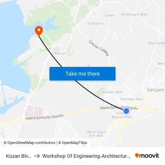 Kozan Blv. 2a to Workshop Of Engineering-Architecture Faculty map