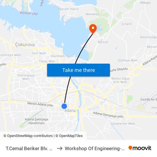 T.Cemal Beriker Blv. 4a/İstiklal Metro to Workshop Of Engineering-Architecture Faculty map