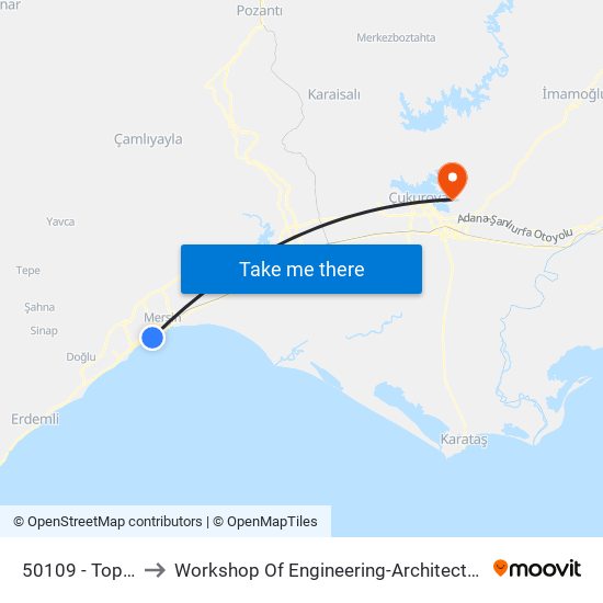 50109 - Topçular to Workshop Of Engineering-Architecture Faculty map