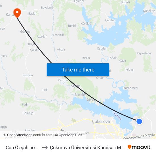 Can Özşahinoğlu Blv. 1b to Çukurova Üniversitesi Karaisalı Meslek Yüksek Okulu map