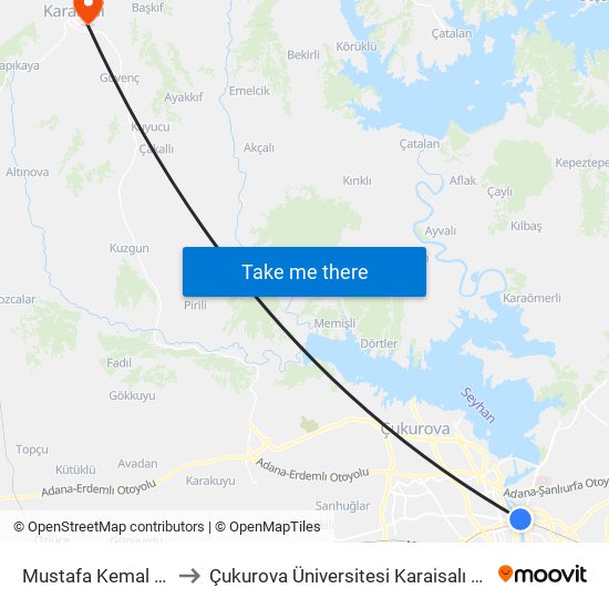 Mustafa Kemal Paşa Blv. 7b to Çukurova Üniversitesi Karaisalı Meslek Yüksek Okulu map