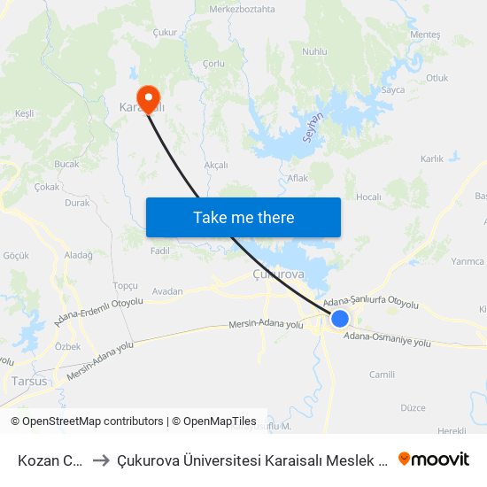 Kozan Cd. 8a to Çukurova Üniversitesi Karaisalı Meslek Yüksek Okulu map