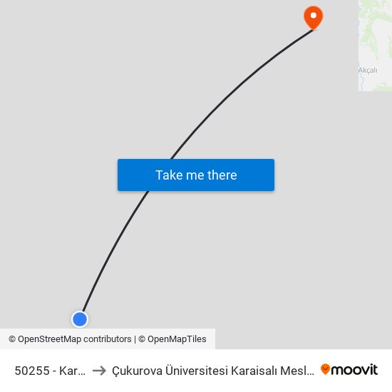 50255 - Karayolları to Çukurova Üniversitesi Karaisalı Meslek Yüksek Okulu map