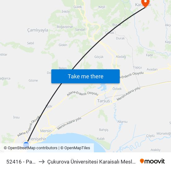 52416 - Pansiyon to Çukurova Üniversitesi Karaisalı Meslek Yüksek Okulu map