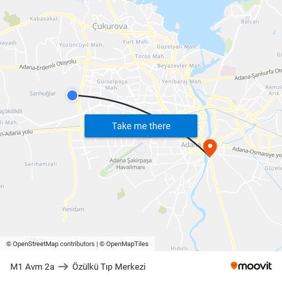 M1 Avm 2a to Özülkü Tıp Merkezi map
