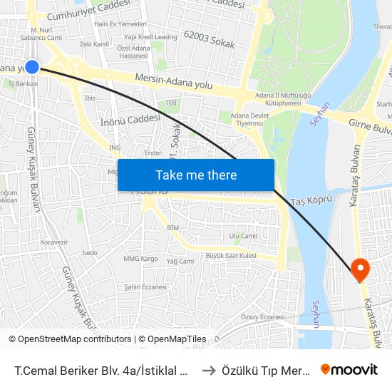 T.Cemal Beriker Blv. 4a/İstiklal Metro to Özülkü Tıp Merkezi map